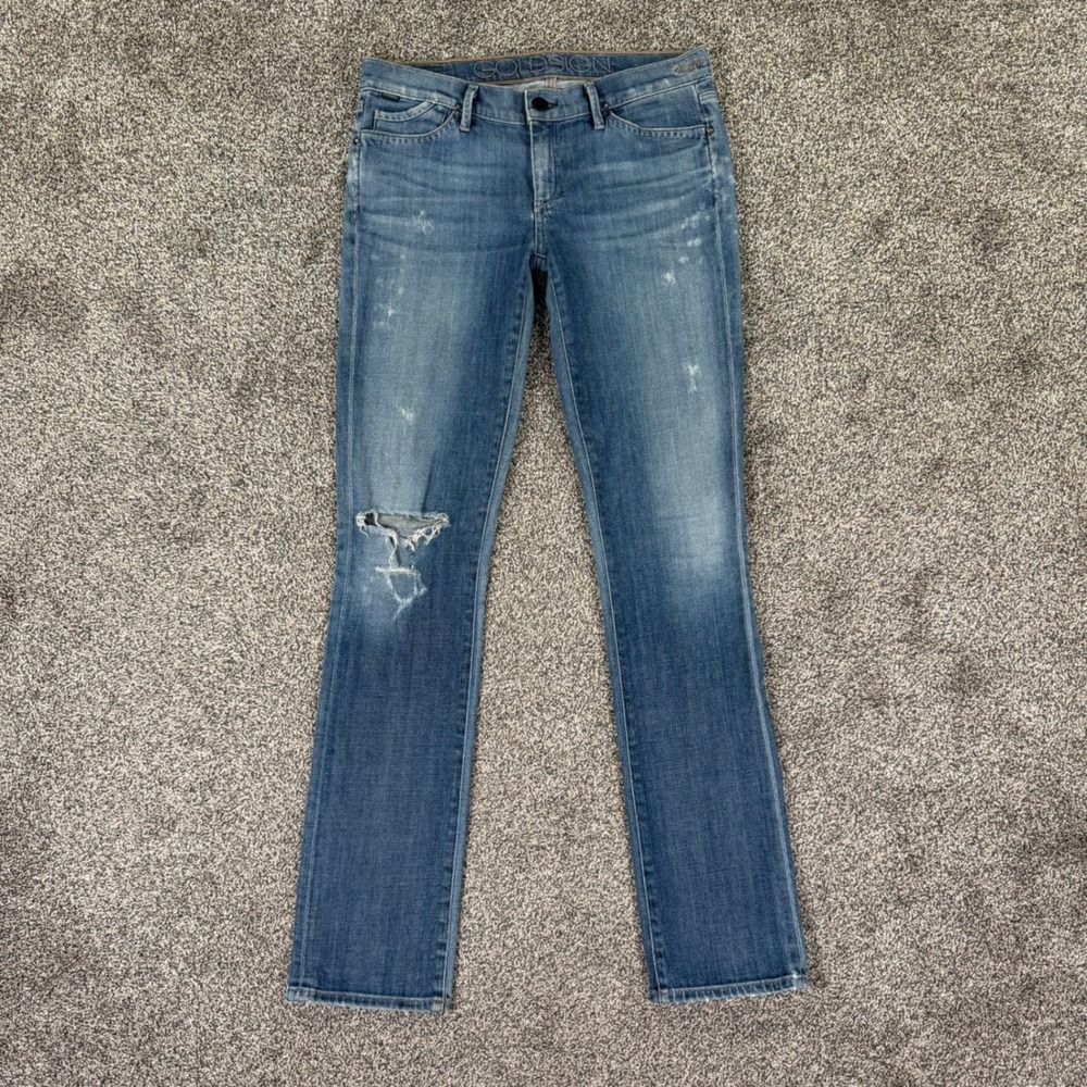 Goldsign Misfit Slim Straight Distressed Jeans Womens 29 Blue Medium Wash Denim